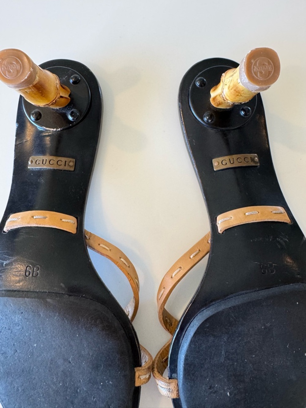 Vintage Gucci Tom Ford Bamboo Heel Black Leather Slip On Mules Sandals 6 Y2K - Picture 7 of 8